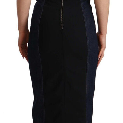 Elegant Dark Blue Denim Sheath Midi Dress