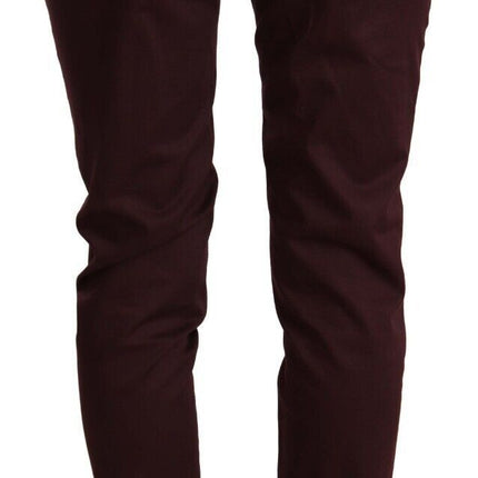 Maroon Slim Fit Pants con detalle con cremallera