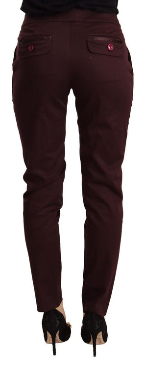 Maroon Slim Fit Pants con detalle con cremallera