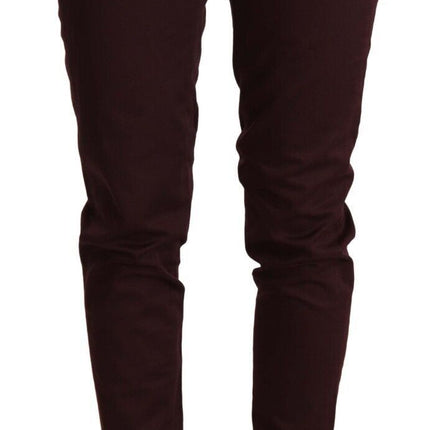 Maroon Slim Fit Pants con detalle con cremallera