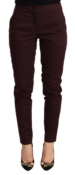 Maroon Slim Fit Pants con detalle con cremallera