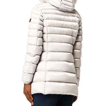 Veste à bas rembourrée blanche chic avec capuche en fourrure