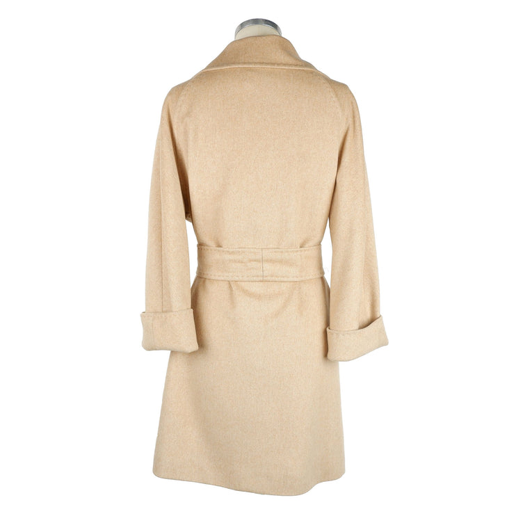 Élégant manteau en laine beige avec ceinture de taille