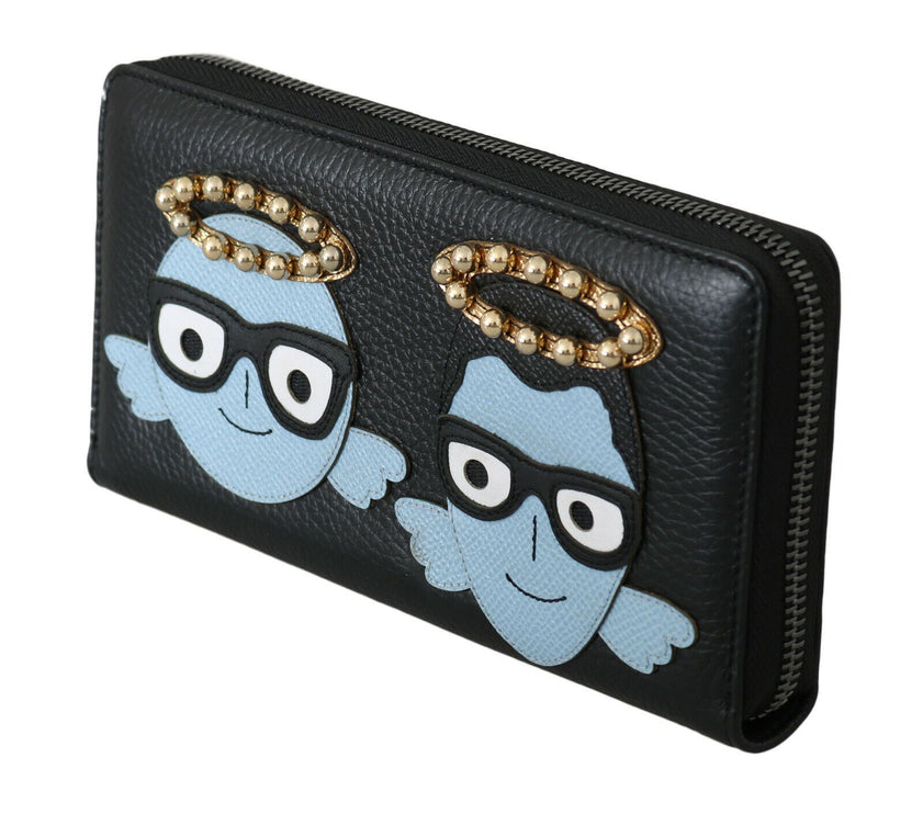 Elegante cartera de piel negra con cremallera