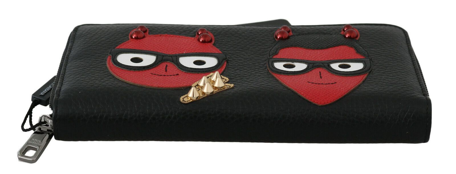 Elegante cartera continental de piel roja y negra