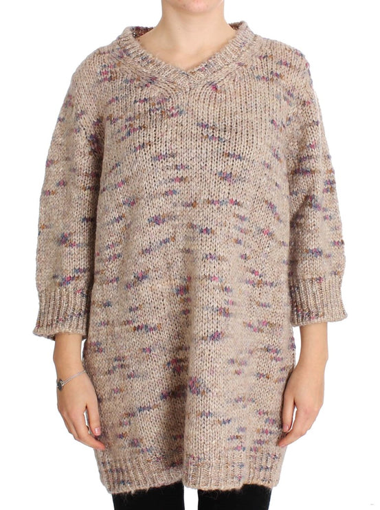 Maglione a maglia a V Beige oversize