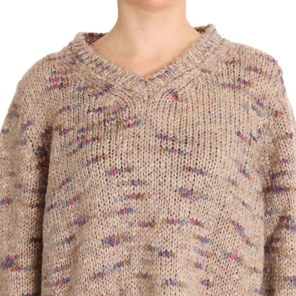 Maglione a maglia a V Beige oversize