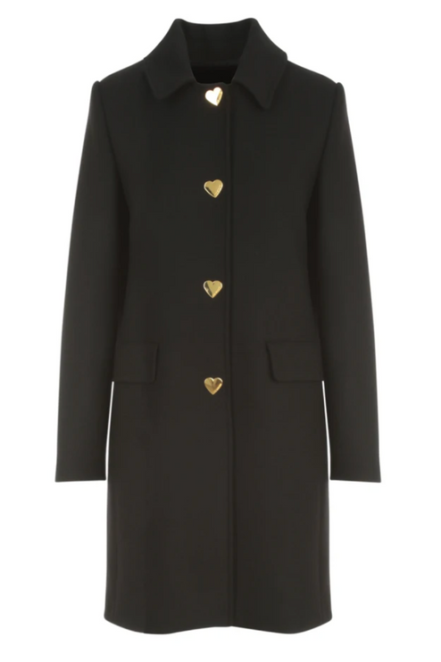 Elegant Wool Blend Coat With Heart Buttons