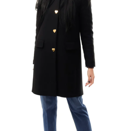 Elegant Wool Blend Coat With Heart Buttons