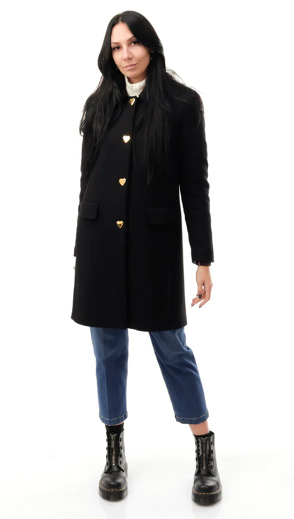 Elegant Wool Blend Coat With Heart Buttons