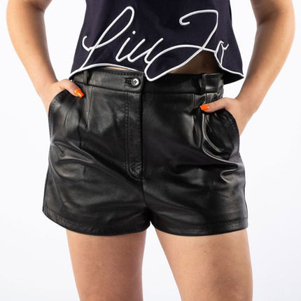 Black Lambskin Women Shorts