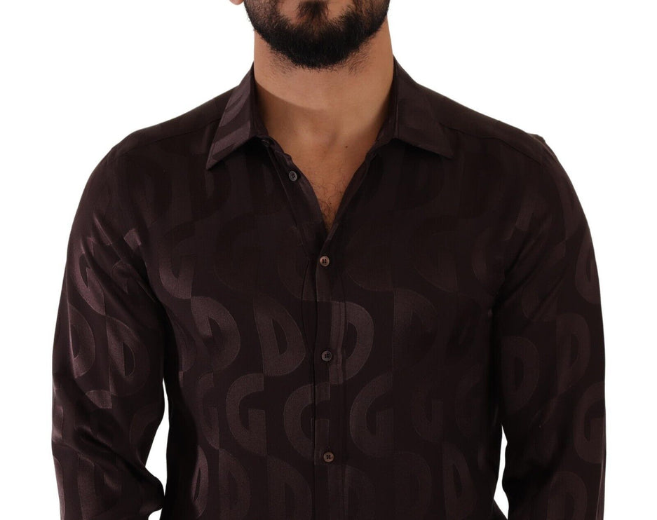 Elegant Bordeaux zijden overhemd shirt