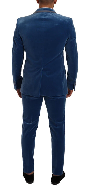 Costume élégant en velours bleu slim fit