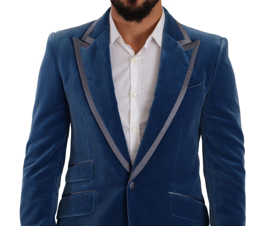 Costume élégant en velours bleu slim fit