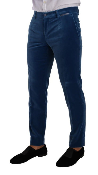 Costume élégant en velours bleu slim fit