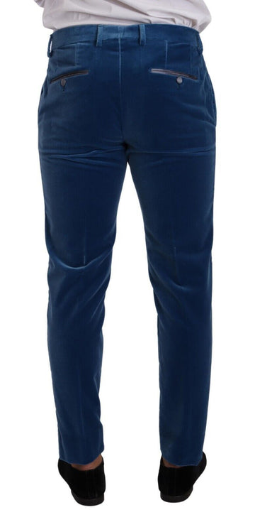 Costume élégant en velours bleu slim fit