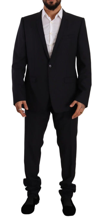 Elegant Navy Slim Fit Wool Silk deux pièces