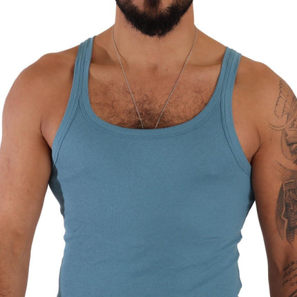 Elegante camiseta sin mangas de cuello redondo azul