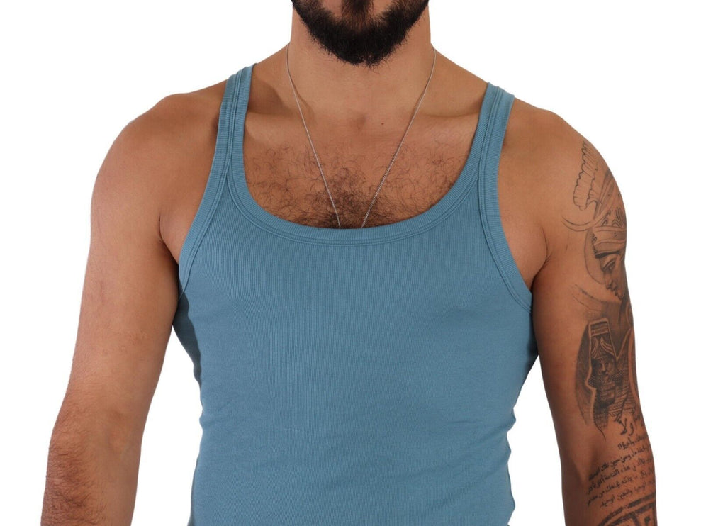 Elegante camiseta sin mangas de cuello redondo azul