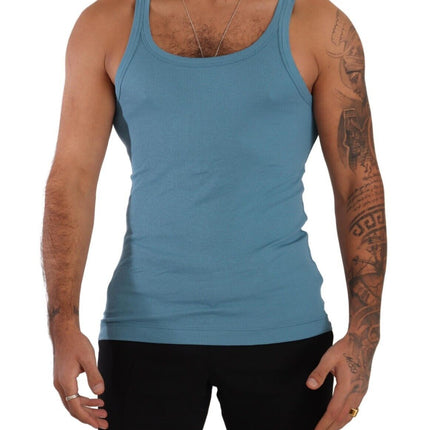 Elegante camiseta sin mangas de cuello redondo azul