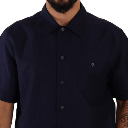 Elegant marineblauwe knop-down casual shirt