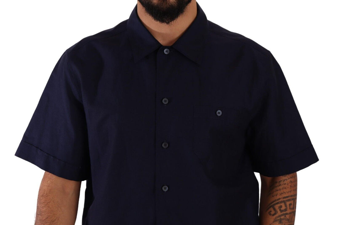 Elegant marineblauwe knop-down casual shirt