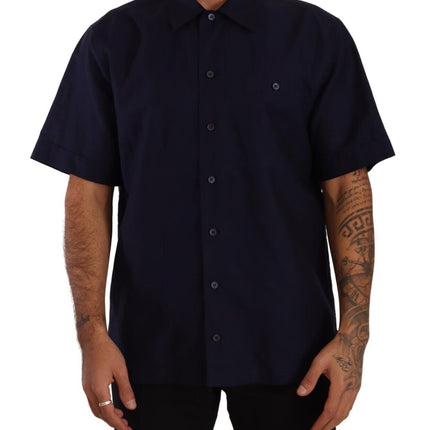 Elegant marineblauwe knop-down casual shirt