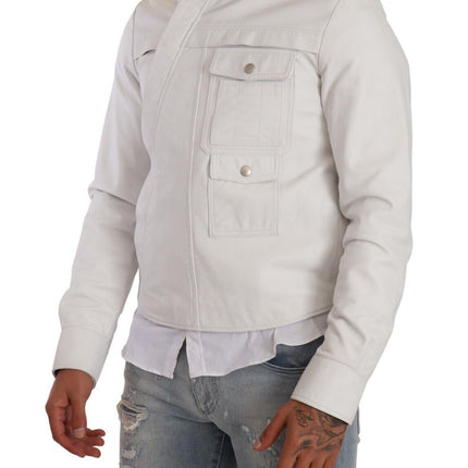 Veste de motard en cuir blanc exquis