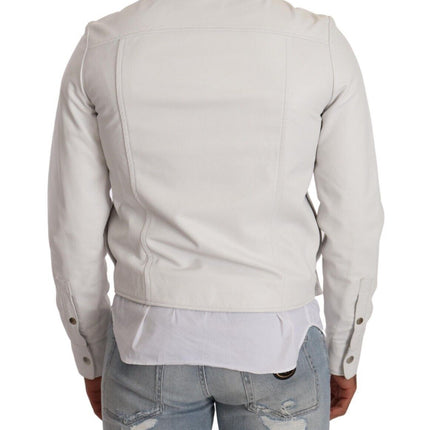 Veste de motard en cuir blanc exquis