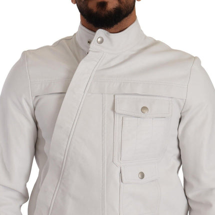 Veste de motard en cuir blanc exquis