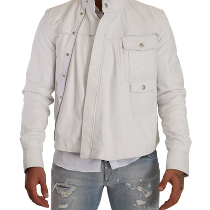 Veste de motard en cuir blanc exquis