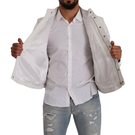 Veste de motard en cuir blanc exquis