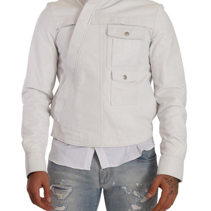 Veste de motard en cuir blanc exquis