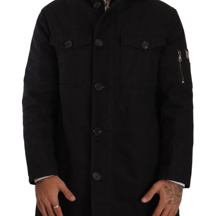 Elegant Black Parka Hooded Veste