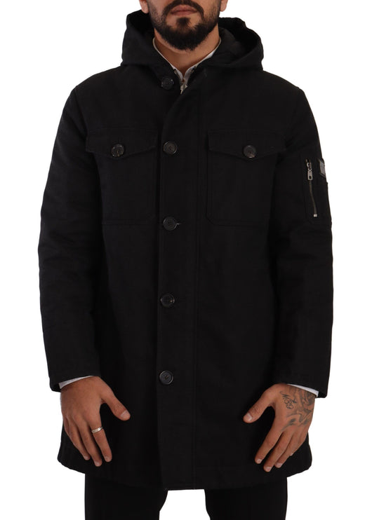 Elegant Black Parka Hooded Veste