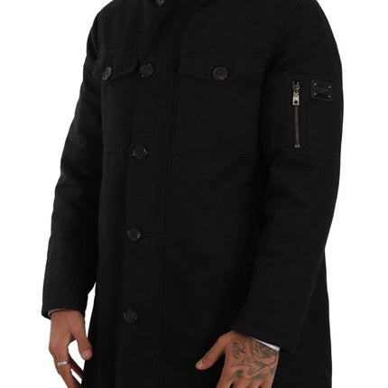 Elegant Black Parka Hooded Veste