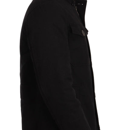 Elegant Black Parka Hooded Veste