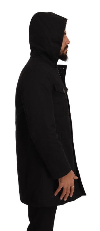 Elegant Black Parka Hooded Veste