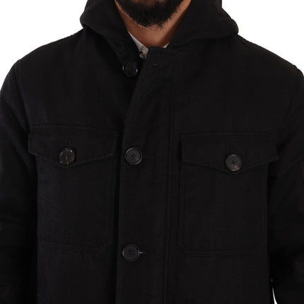 Elegant Black Parka Hooded Veste