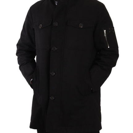 Elegant Black Parka Hooded Veste