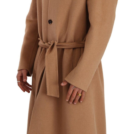 Opulent Beige Shearling-Collar Overcoat