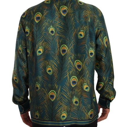 Peacock Feather Print Silk Shirt