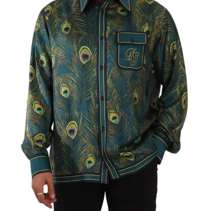 Peacock Feather Print Silk Shirt