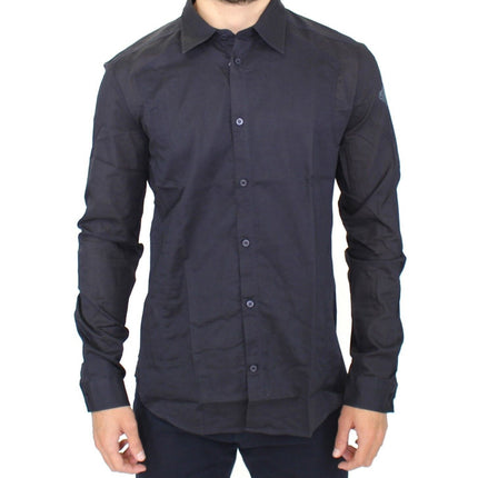 Elegant blauw katoenen slank casual shirt