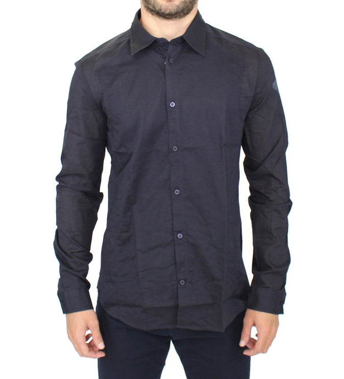 Elegant blauw katoenen slank casual shirt