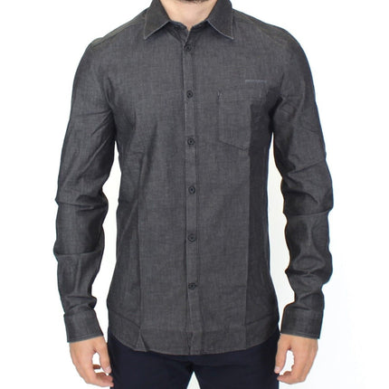 Elegant grijs stretch denim casual shirt