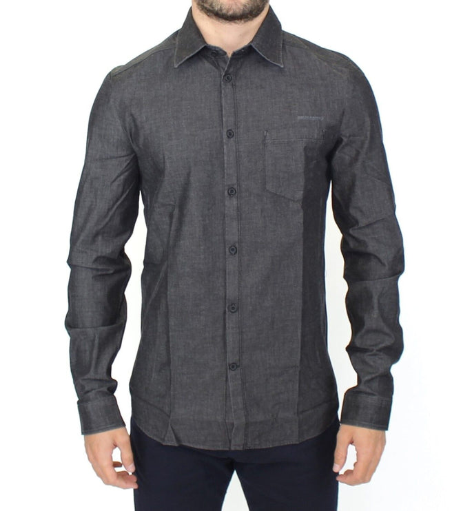 Elegant grijs stretch denim casual shirt