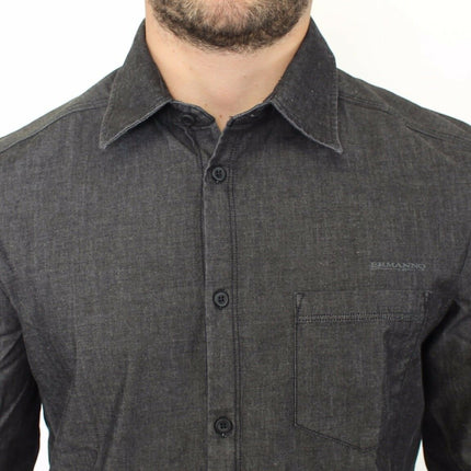 Elegant grijs stretch denim casual shirt