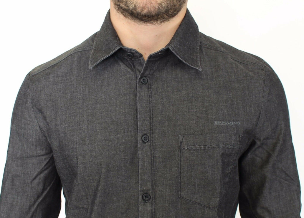 Elegant grijs stretch denim casual shirt