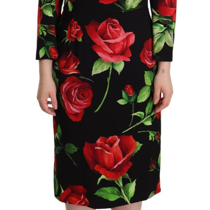 Elegant Floral Print Silk Sheath Dress